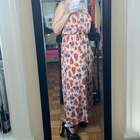 Qed London blush pink flower roses summer vacation travel women’s maxi dress - Picture 4 of 10